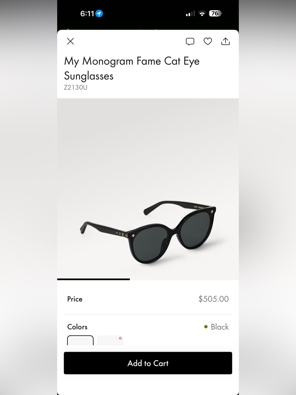 Louis Vuitton Black Cat Eye Sunglasses - Picture 8 of 9